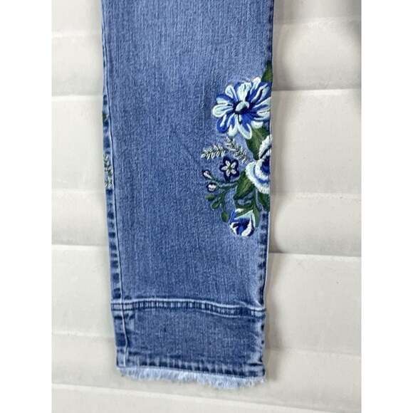 J. Jill 31 Jeans Authentic Fit Cropped Embroidered Floral Blue Stretch Raw Hem - Picture 3 of 11